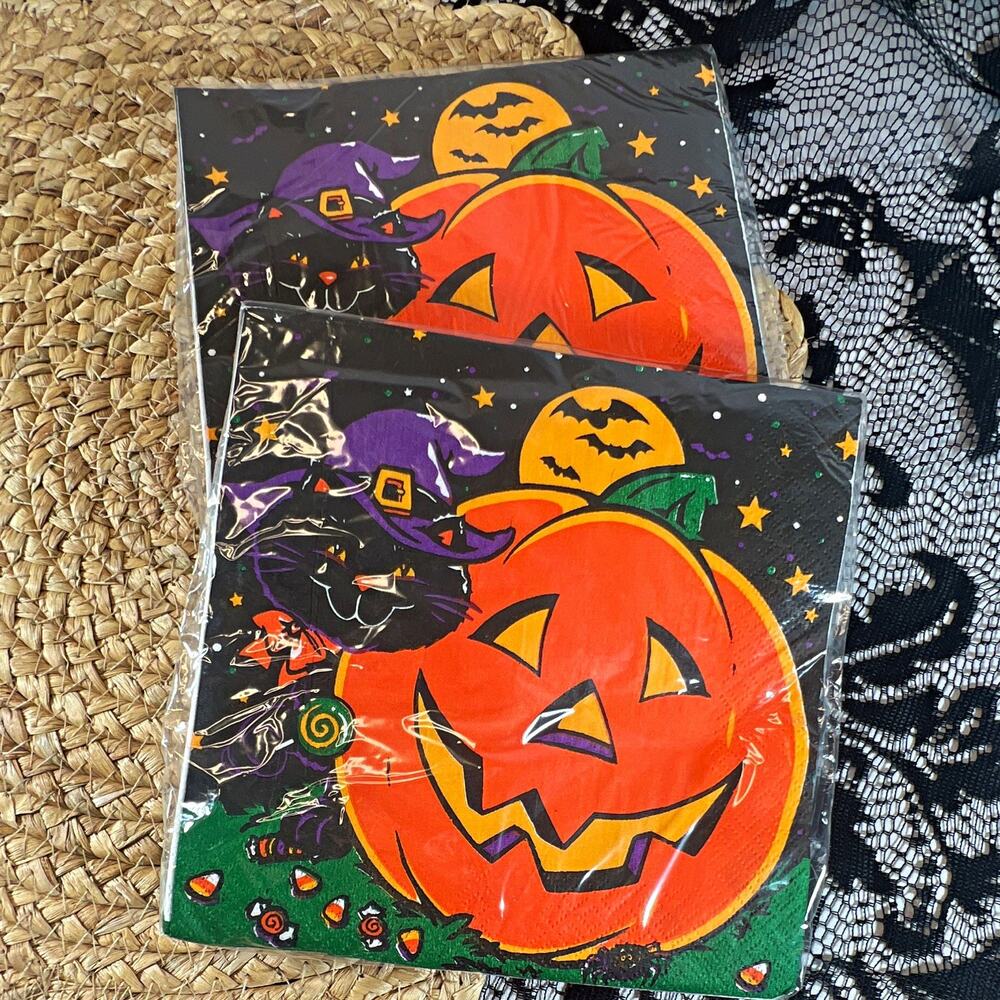 Every Occasion Vintage 1996 Halloween Pumpkin Black Cat Party Napkins 40 Ct
